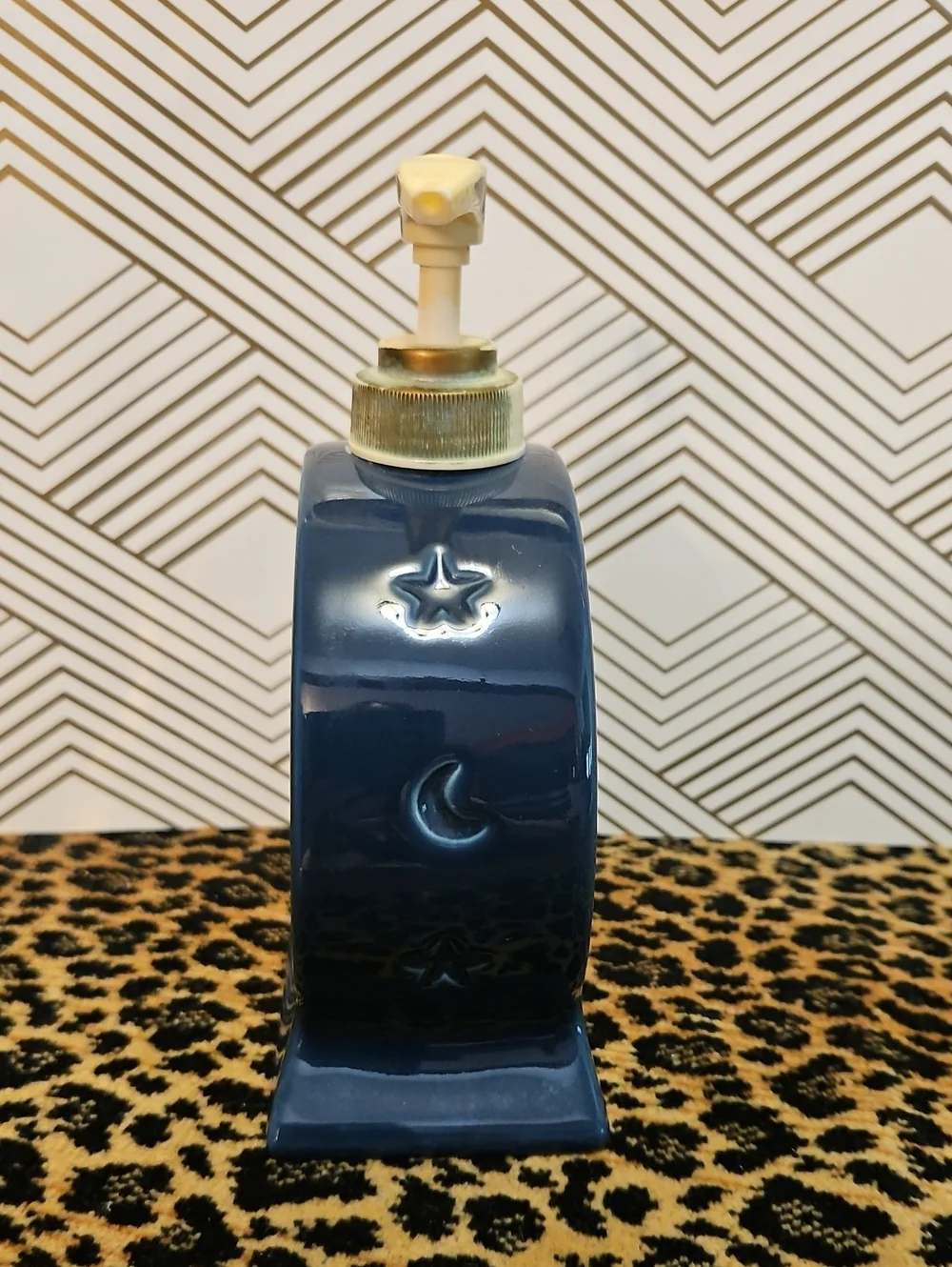 Vintage 90's Celestial Sun and Moon Ceramic Bathroom Set in Navy and Gold